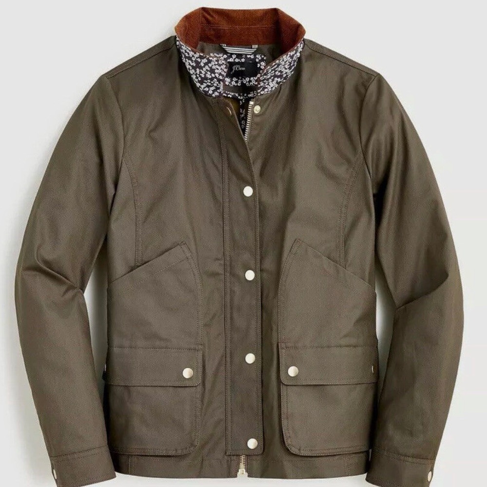 J. Crew barn jacket with Liberty® floral print ~ Mossy Brown ~ Sz LT ~ Waxed